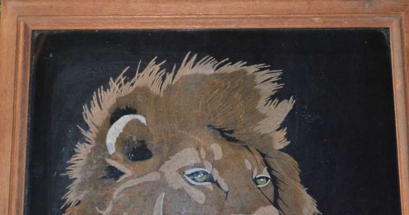 Vintage Hobby Tex Lion Painting- Framed behind glass