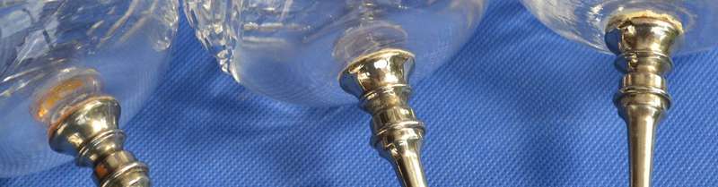 Cut Crystal Wine Glasses with Silver Plate Stem and Base x 5