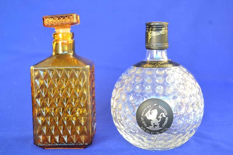 Old St Andrews Clubhouse Blended Scotch Whisky  Bottle and Small Amber Glass Decanter