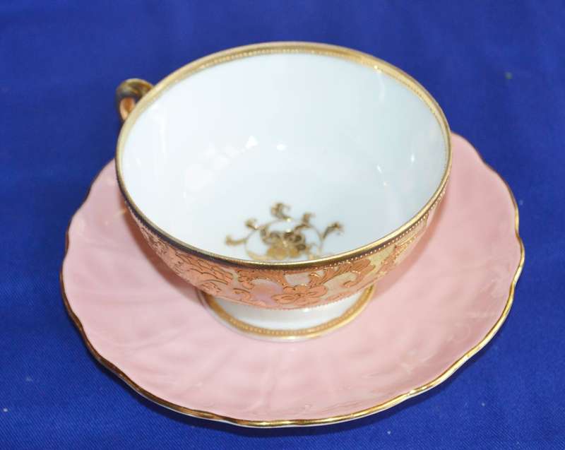 Nippon Hand Painted Gold on White Cup and Aynsley Saucer with 25kt Gold Plated Spoon - Vintage