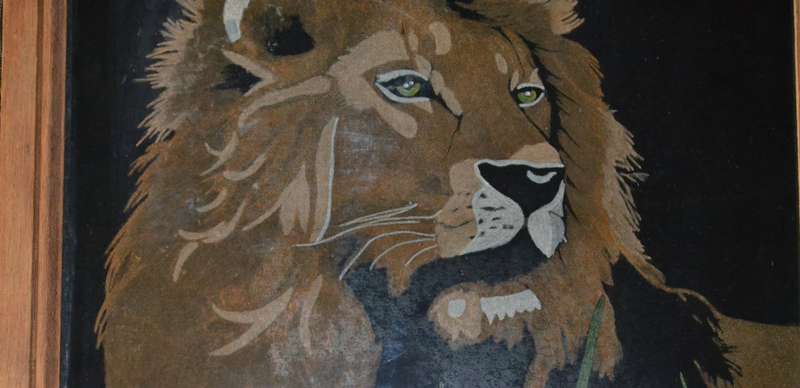 Vintage Hobby Tex Lion Painting- Framed behind glass