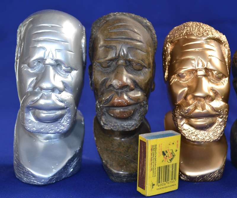 Set of Four Soapstone Busts - Natural, Bronze, Silver and Gold Tone