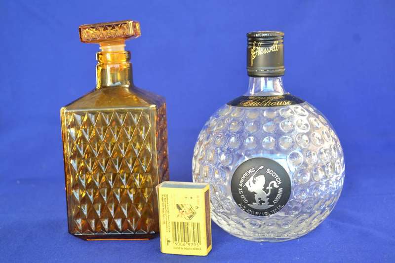 Old St Andrews Clubhouse Blended Scotch Whisky  Bottle and Small Amber Glass Decanter
