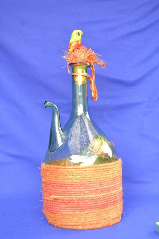 True Vintage Hand Blown Green Glass Wine Chiller Decanter with Ice Chamber