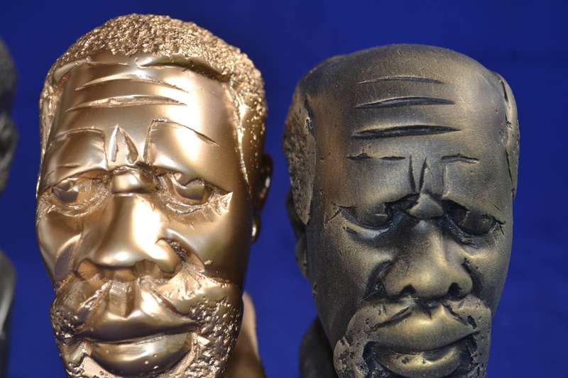 Set of Four Soapstone Busts - Natural, Bronze, Silver and Gold Tone