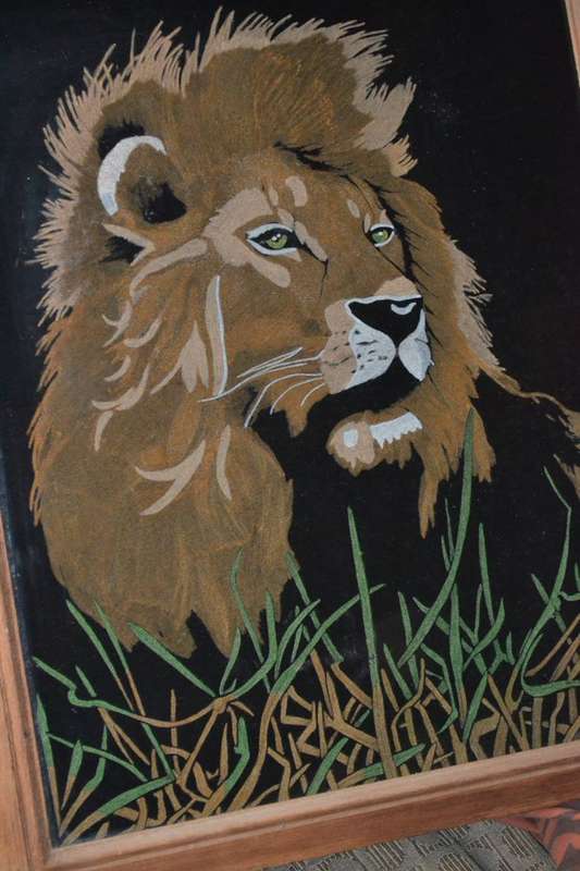 Vintage Hobby Tex Lion Painting- Framed behind glass
