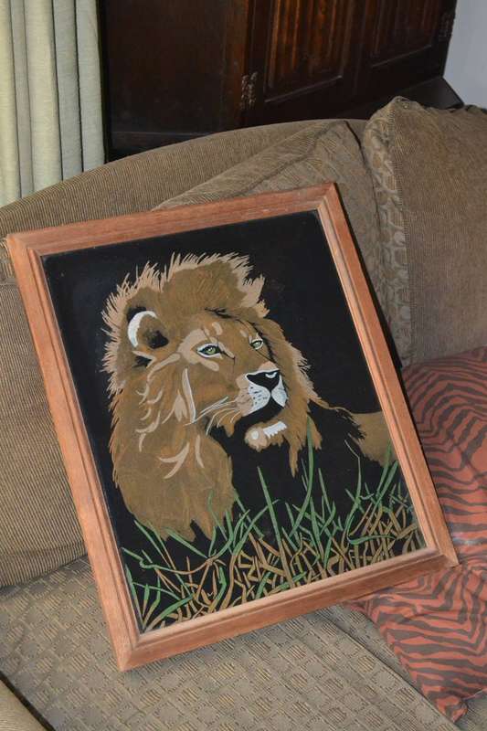 Vintage Hobby Tex Lion Painting- Framed behind glass