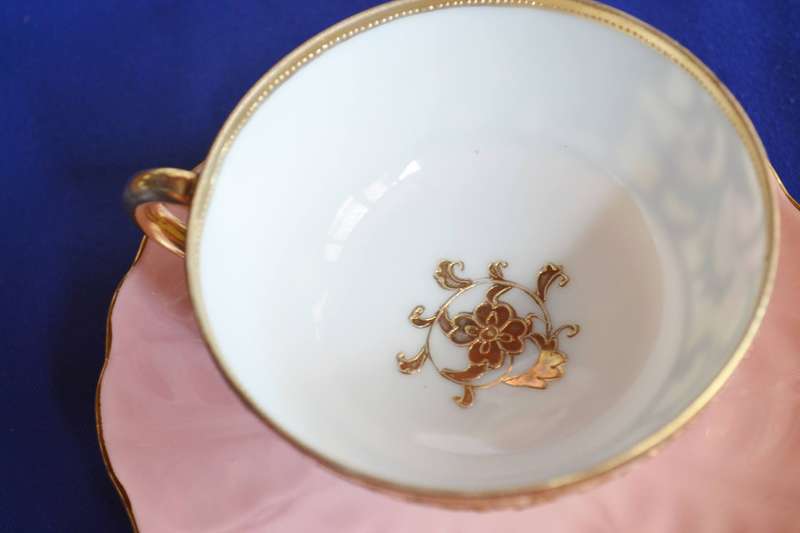 Nippon Hand Painted Gold on White Cup and Aynsley Saucer with 25kt Gold Plated Spoon - Vintage