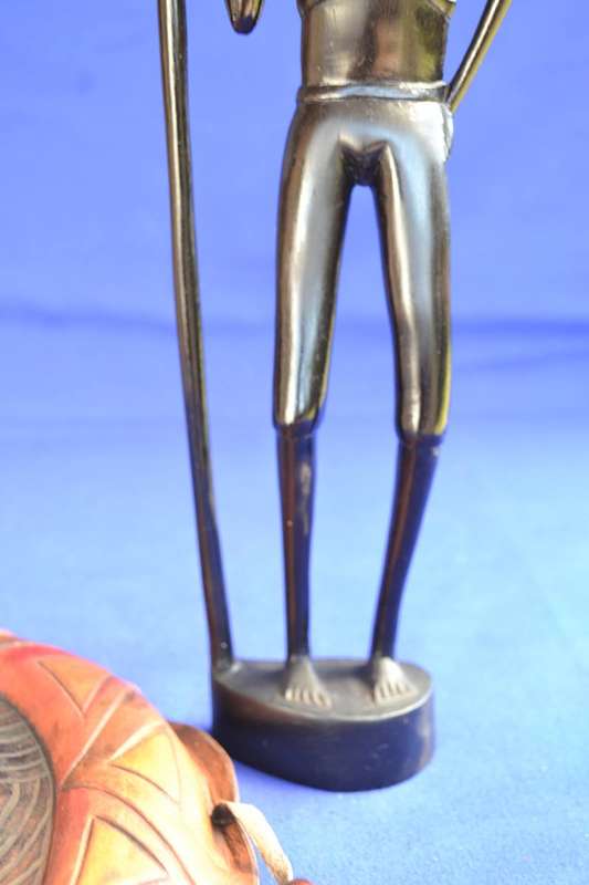 Carved Wooden Figure & Leather Mask /  Wall Hanging