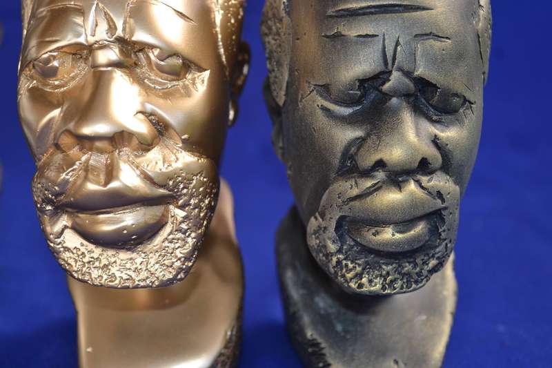 Set of Four Soapstone Busts - Natural, Bronze, Silver and Gold Tone