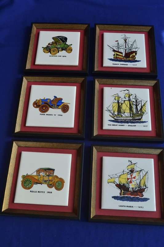Framed Ceramic Tiles - Vintage Cars and Sail Ships