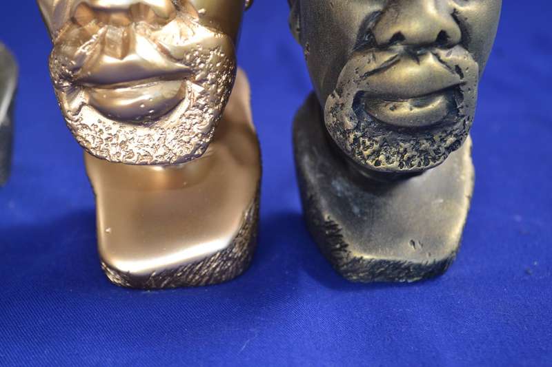 Set of Four Soapstone Busts - Natural, Bronze, Silver and Gold Tone