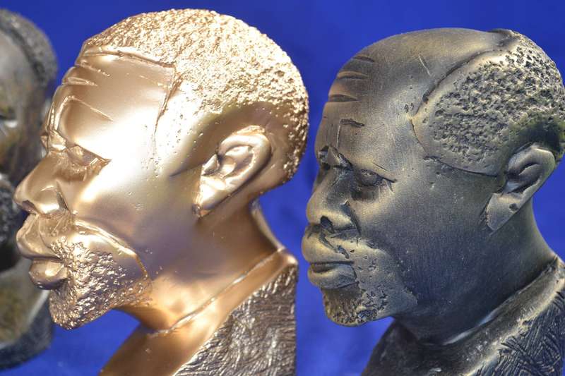 Set of Four Soapstone Busts - Natural, Bronze, Silver and Gold Tone