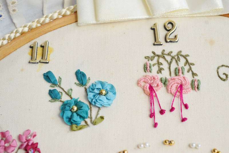 Unique Vintage  Embroidered Wall Clock