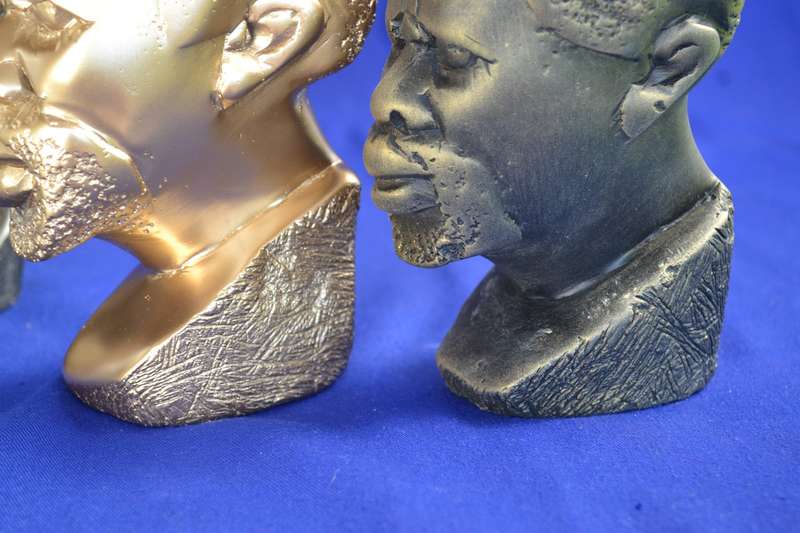 Set of Four Soapstone Busts - Natural, Bronze, Silver and Gold Tone
