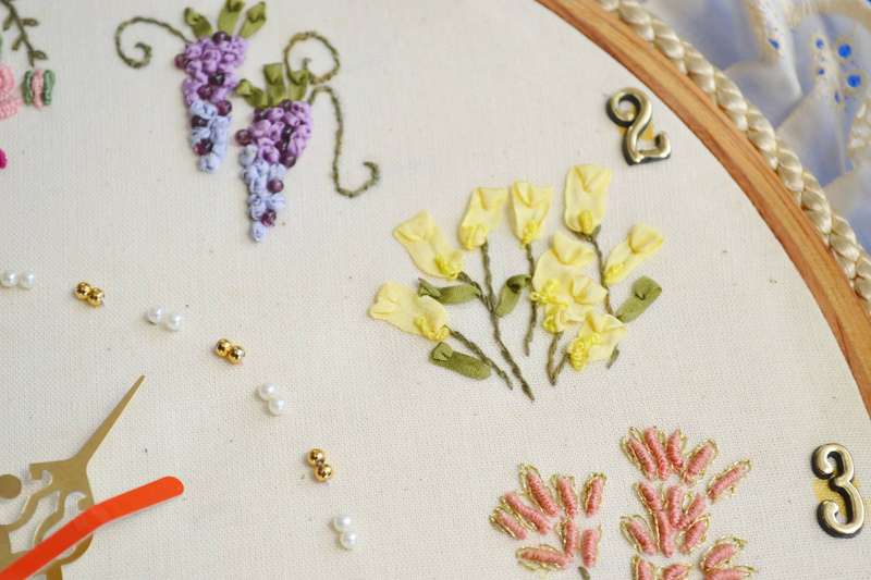 Unique Vintage  Embroidered Wall Clock