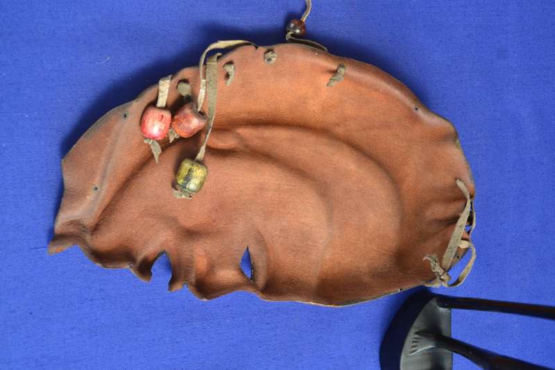 Carved Wooden Figure & Leather Mask /  Wall Hanging