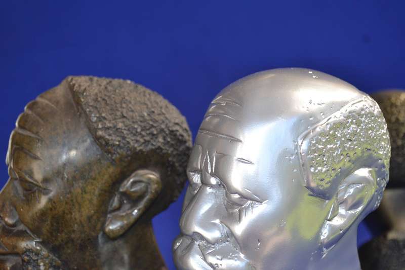 Set of Four Soapstone Busts - Natural, Bronze, Silver and Gold Tone
