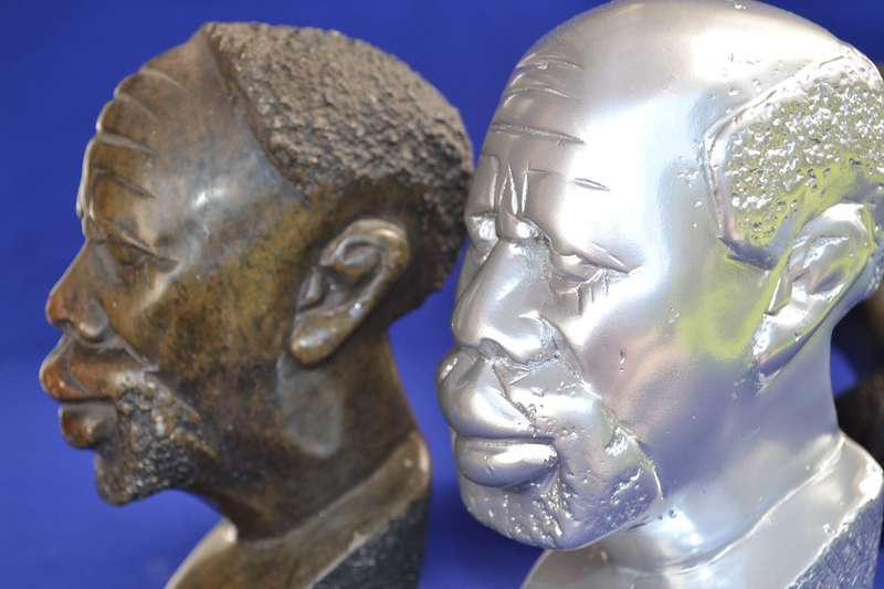Set of Four Soapstone Busts - Natural, Bronze, Silver and Gold Tone