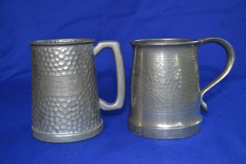 Vintage Hammered Detail Pewter Tankards