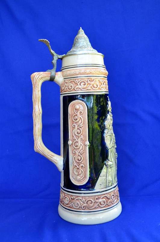 Large German Beer Stein with Thumb Lift Lid
