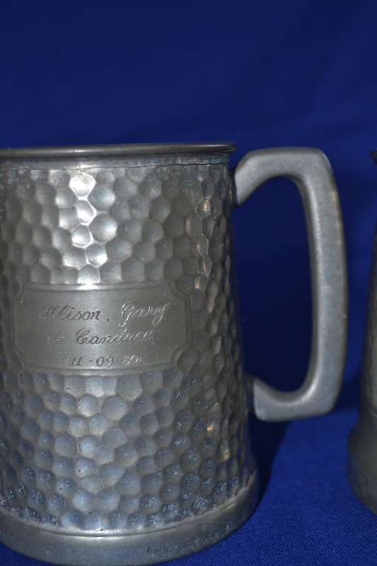 Vintage Hammered Detail Pewter Tankards