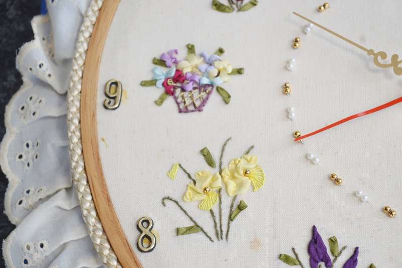 Unique Vintage  Embroidered Wall Clock