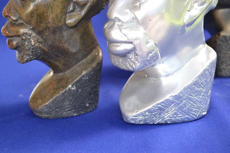 Set of Four Soapstone Busts - Natural, Bronze, Silver and Gold Tone