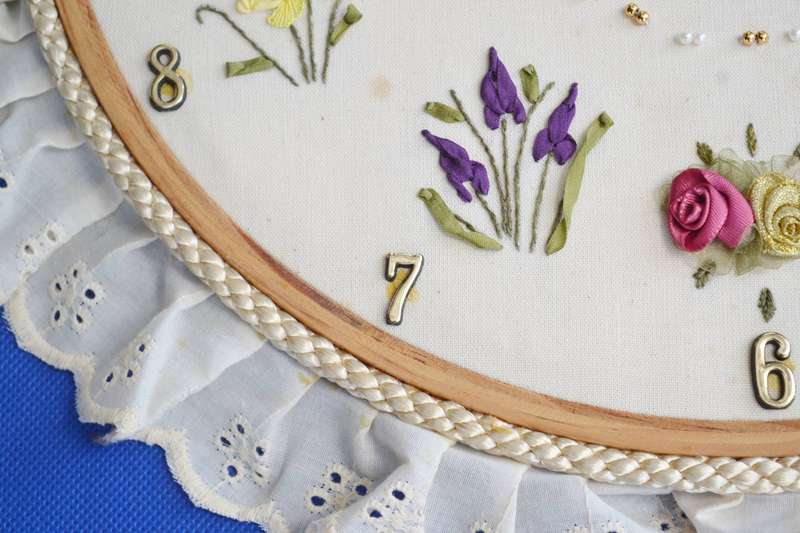 Unique Vintage  Embroidered Wall Clock