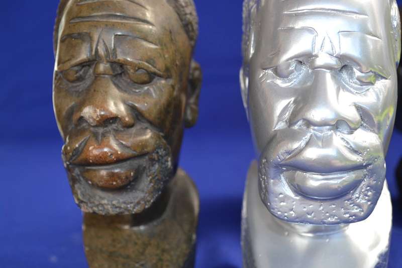Set of Four Soapstone Busts - Natural, Bronze, Silver and Gold Tone