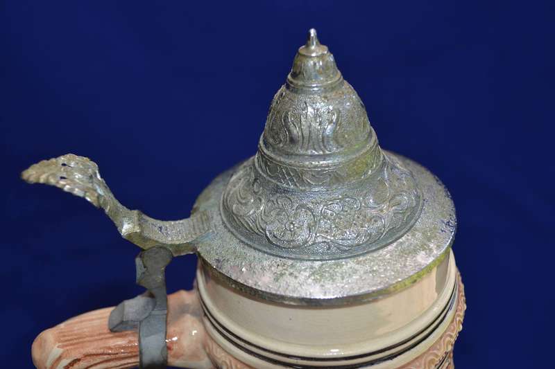 Large German Beer Stein with Thumb Lift Lid