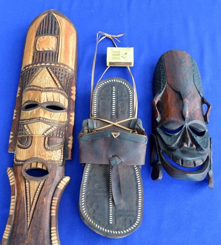 Decorative Carved Mask Wall Hangings and African Sandals