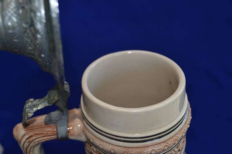 Large German Beer Stein with Thumb Lift Lid