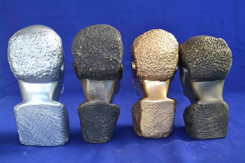 Set of Four Soapstone Busts - Natural, Bronze, Silver and Gold Tone