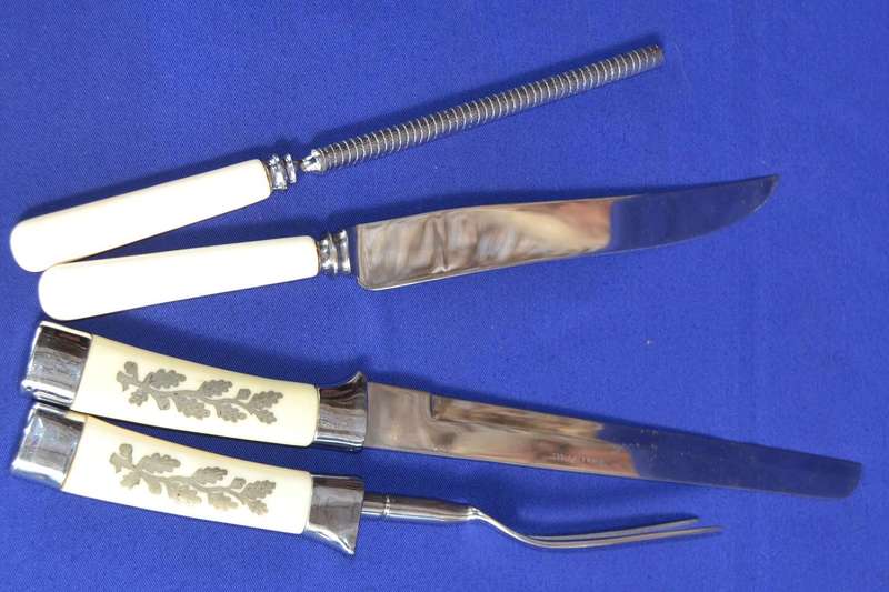 Vintage Stainless Steel Carving Set -Two pieces with silver inlay - 4 Pieces