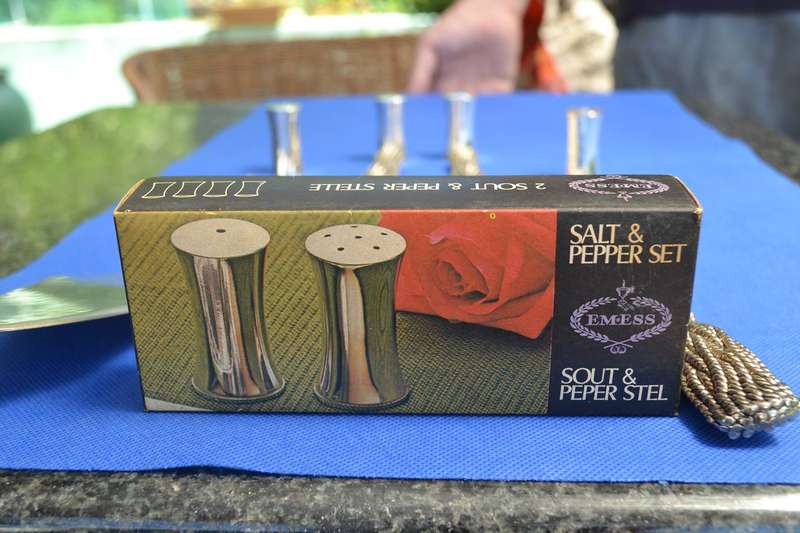 Vintage Silea Silver Plate salad Serving Set, Cake Knife and Lifter & salt and Pepper Shakers