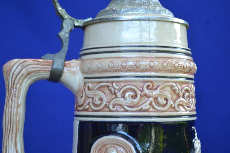 Large German Beer Stein with Thumb Lift Lid
