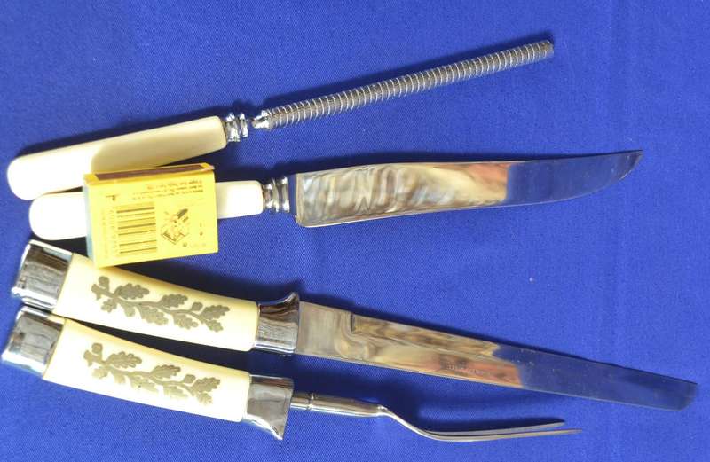 Vintage Stainless Steel Carving Set -Two pieces with silver inlay - 4 Pieces