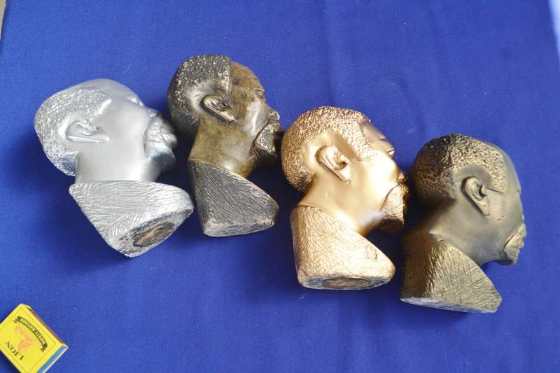 Set of Four Soapstone Busts - Natural, Bronze, Silver and Gold Tone