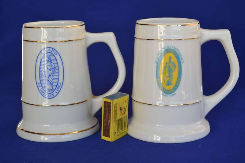 Vintage Branded  Ceramic Tankards x 2