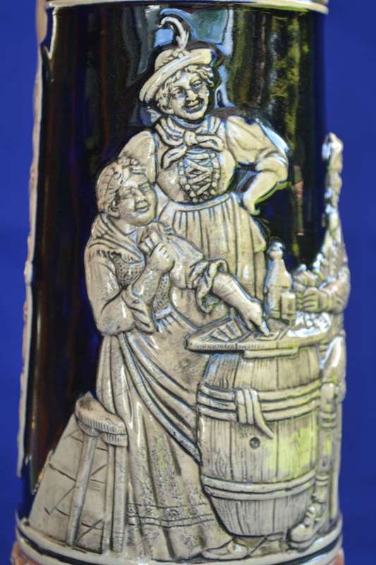 Large German Beer Stein with Thumb Lift Lid