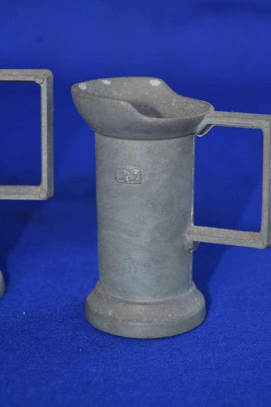 Vintage Set of Two Peltrato 95% Italian Pewter Measuring Cups and Oriental Dragon Pewter Mug