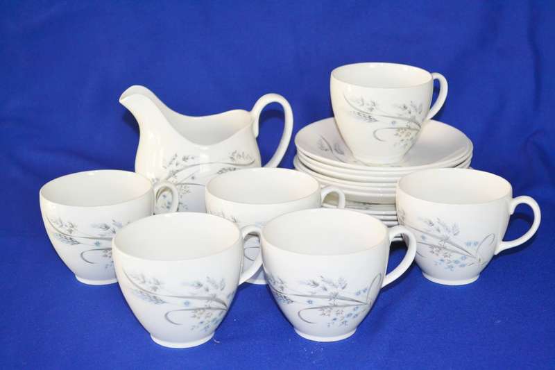 Vintage Johnson Bros Ironstone Trios (6) and Large Milk Jug Ftom the Snowhite Range