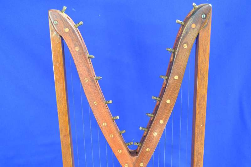 Upright Harp Style Stringed Musical Instrument with M-Shaped Wooden Frame