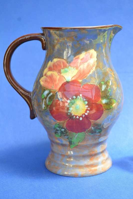 Royal Doulton "Wild Rose" Series Lygon Flower Pitcher & Crystal oil / !Vinegar Dispenser