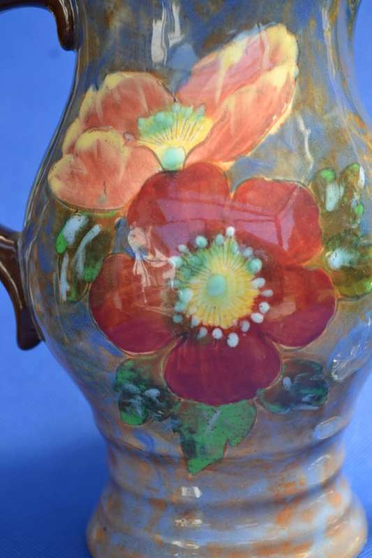 Royal Doulton "Wild Rose" Series Lygon Flower Pitcher & Crystal oil / !Vinegar Dispenser