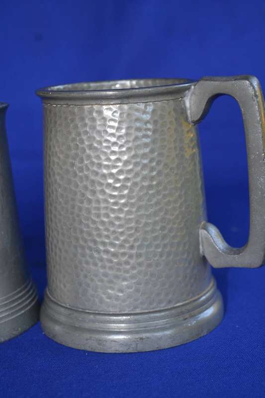 Vintage Crown and Roses Englefield London Pewter Glass Bottom Tankard & Hammered Detail Tankard