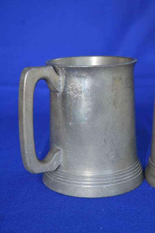 Vintage Crown and Roses Englefield London Pewter Glass Bottom Tankard & Hammered Detail Tankard