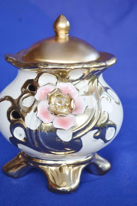 Vintage Ceramic Jar with Applied Flower