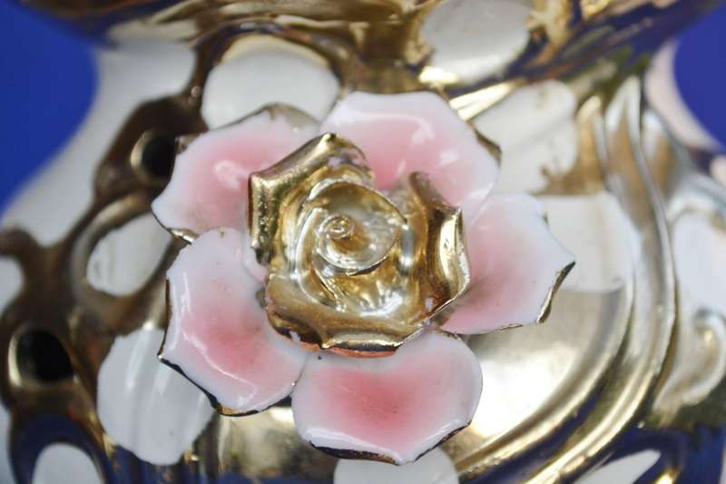 Vintage Ceramic Jar with Applied Flower